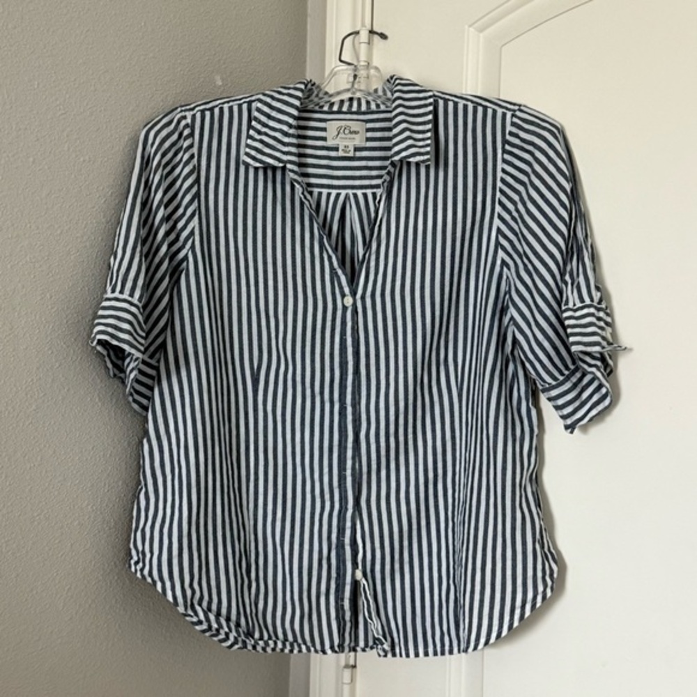 J.Crew Blue White Vertical Stripe Cotton Button Down Shirt XS Nautical Preppy - Picture 8 of 11